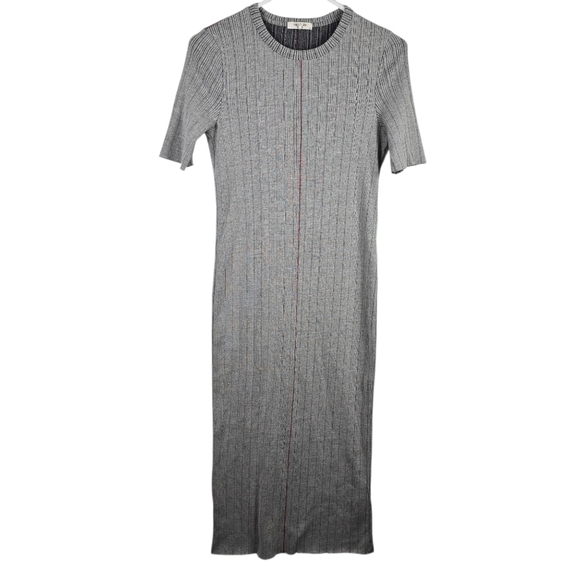 Rag & Bone Elina Mélange Gray Ribbed Midi Dress Crew Neck Short Sleeve Size L - Picture 2 of 13